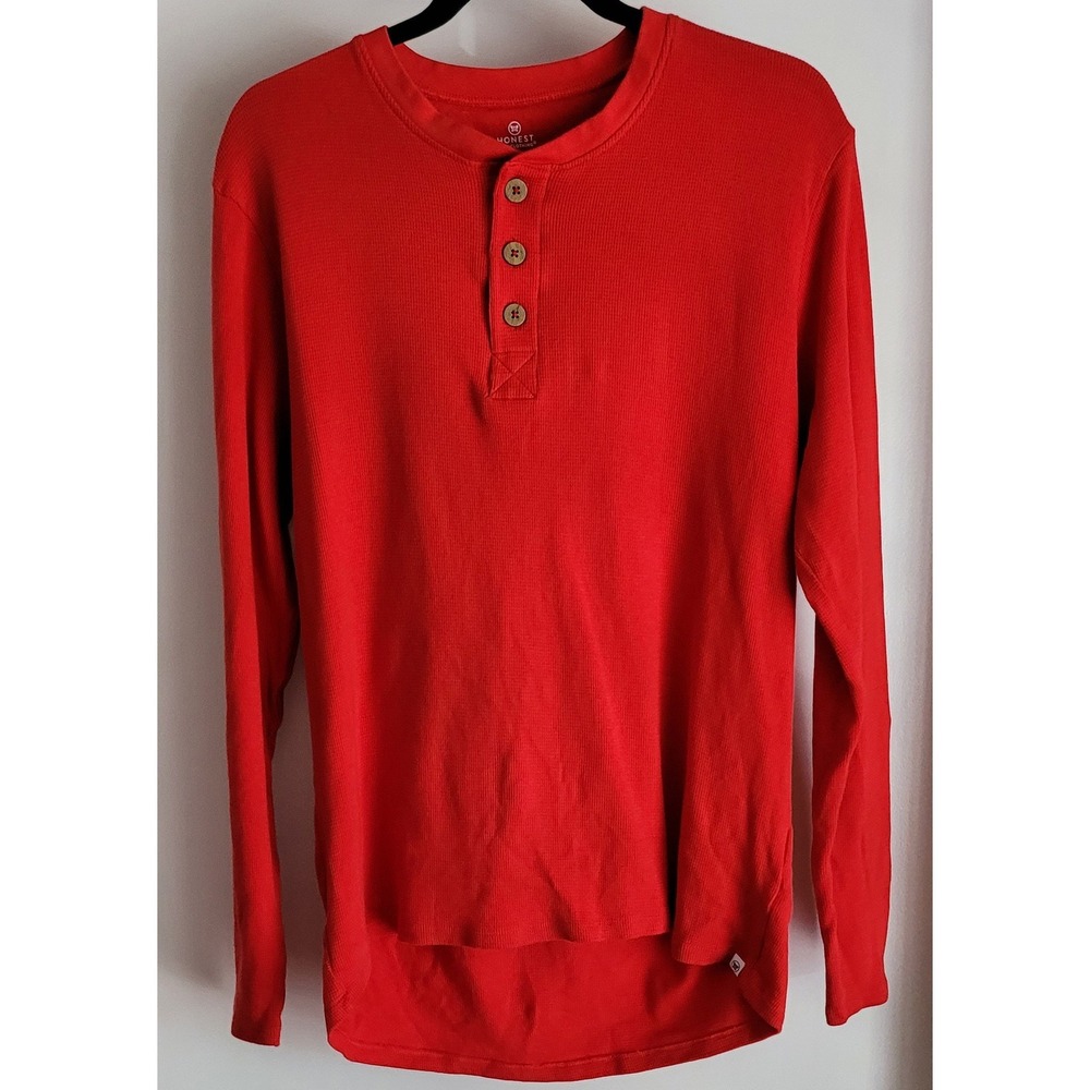 Honest Baby Clothing Men Henley Shirt Size M Red Long Sleeve Organic Cotton Top